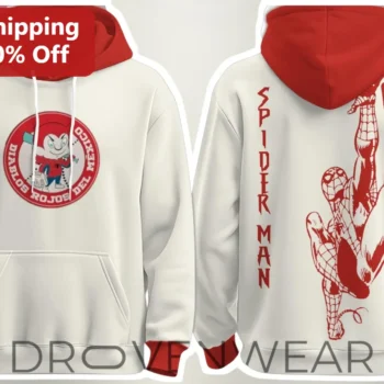 Diablos Rojos Del Mexico Spiderman Hoodie Marvel Baseball Crossover Fan Gear available at our Miami, Florida warehouse