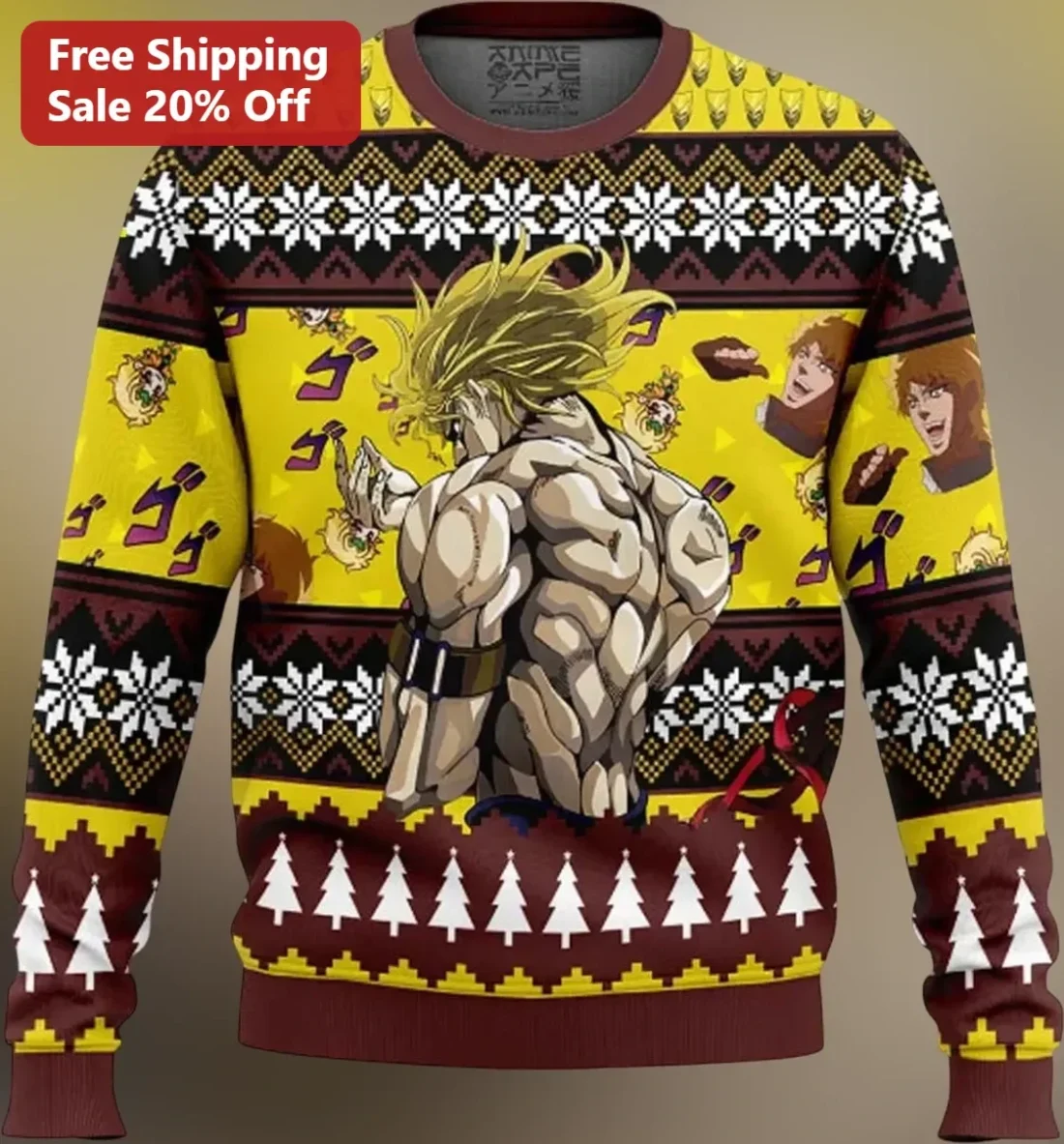Dio Brando JoJo's Bizarre Adventure Ugly Christmas Sweater Sweatshirt Anime Geek Holiday Gift available at our Miami, Florida warehouse