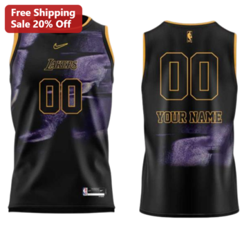 Lakers Jersey Black Purple Galaxy Smoke Custom Name Personalized Basketball Uniform for Men Women available at our Miami, Florida warehouse