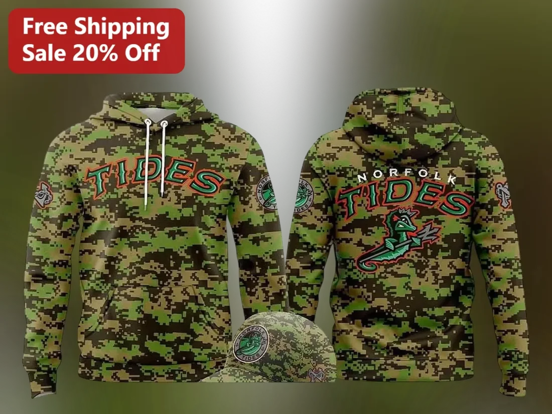 Norfolk Tides Camo Hoodie Digital Baseball Team Fan Gear available at our Miami, Florida warehouse
