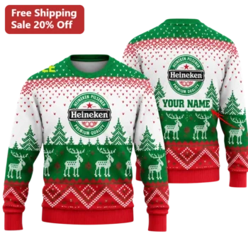 Heineken Sweater Ugly Christmas Knit Pullover with Reindeer and Snowflakes for Beer Lovers Holiday P available at our Miami, Florida warehouse