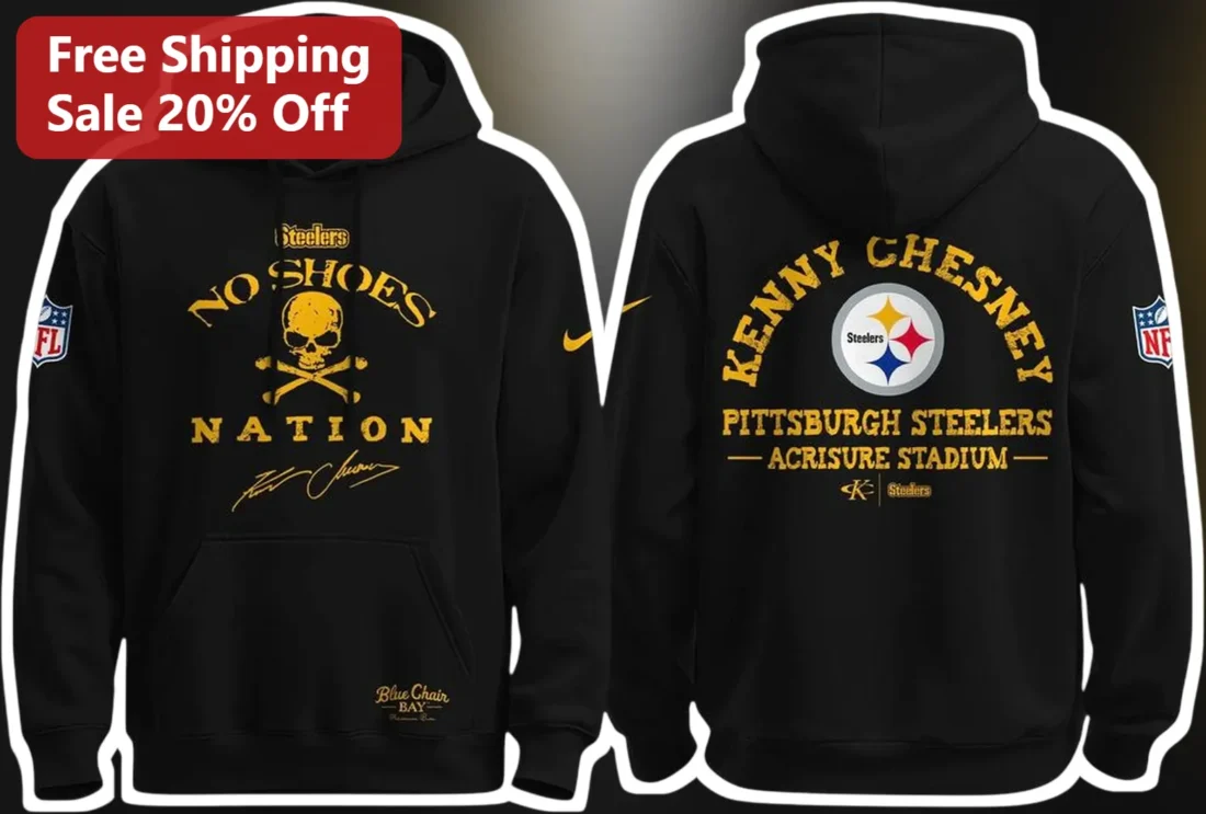 No Shoes Nation Kenny Chesney Steelers Hoodie Vintage Distressed Skull Graphic Sweatshirt available at our Miami, Florida warehouse