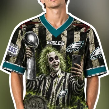 Eagles AFC Champions Beetlejuice Graphic Tee available at our Miami, Florida warehouse