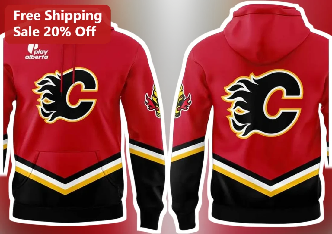 Play Alberta Calgary Flames NHL Fan Hoodie Red Pullover Hockey Merch available at our Miami, Florida warehouse