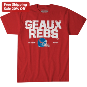GEAUX REBS Ole Miss Rebels Football Helmet Graphic Tee Vintage Distressed Game Day Shirt available at our Miami, Florida warehouse
