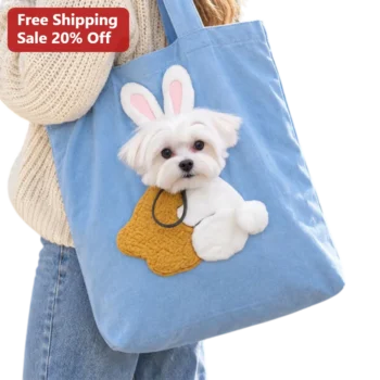Easter Bunny Dog Tote Bag Cute Maltese Puppy Canvas Gift for Pet Lovers available at our Miami, Florida warehouse