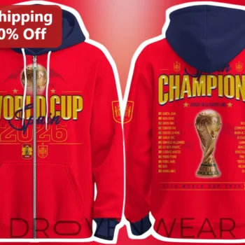FIFA World Cup 2026 Spain Champions Hoodie Luis de la Fuente Soccer Fan Gear available at our Miami, Florida warehouse
