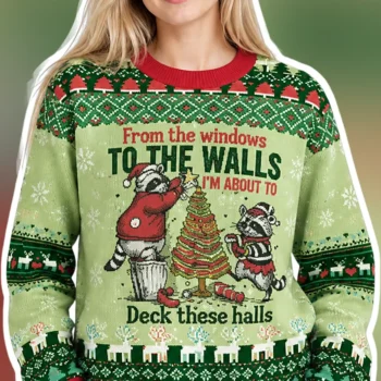From The Windows To The Walls Deck These Halls Raccoon Christmas Sweatshirt Funny Trash Panda Holida available at our Miami, Florida warehouse