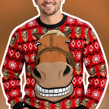 Funny Horse Ugly Christmas Sweater Sweatshirt for Horse Lovers Holiday Party Gift available at our Miami, Florida warehouse