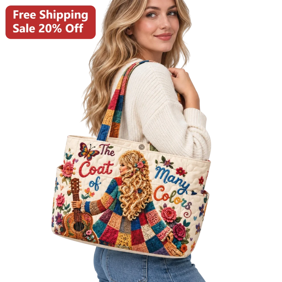 The Coat of Many Colors Tote Bag Dolly Parton Country Music Folk Art Gift available at our Miami, Florida warehouse