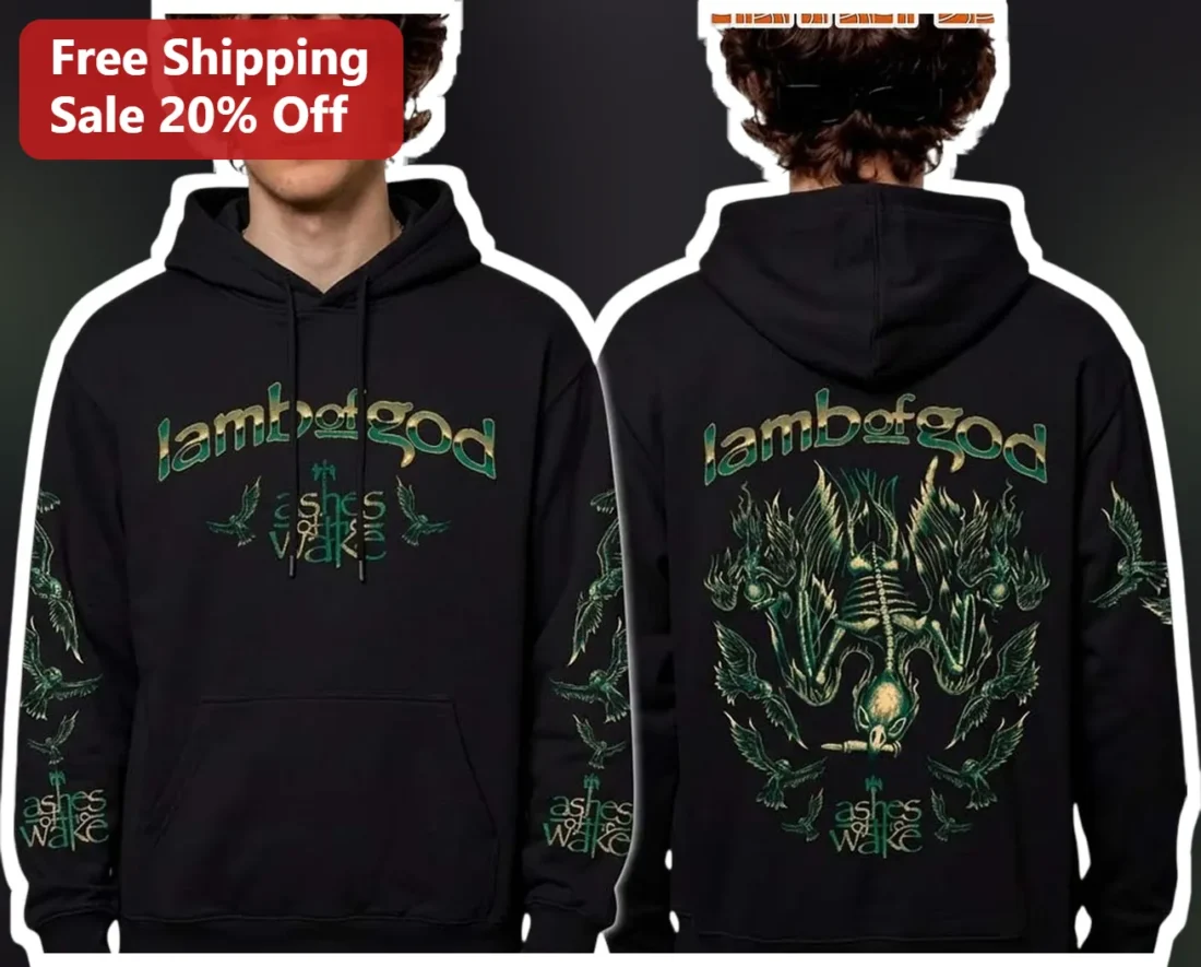 Lamb of God Ashes of the Wake Hoodie Heavy Metal Band Merch Gothic Bird Design Black Pullover available at our Miami, Florida warehouse
