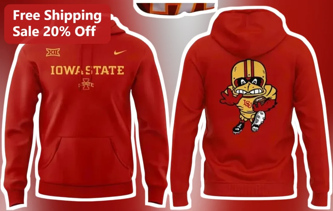 Iowa State Cyclones Hoodie Cy The Cardinal Mascot Big 12 Conference Gameday Apparel available at our Miami, Florida warehouse