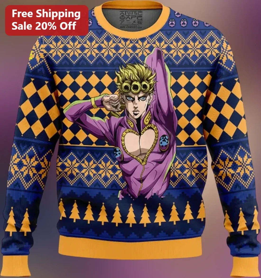 Giorno Giovanna JoJo's Bizarre Adventure Golden Wind Ugly Christmas Sweatshirt available at our Miami, Florida warehouse