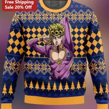 Giorno Giovanna JoJo's Bizarre Adventure Golden Wind Ugly Christmas Sweatshirt available at our Miami, Florida warehouse