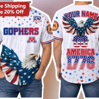 Gophers America Patriotic Baseball Jersey Minnesota College Football Fan Apparel available at our Miami, Florida warehouse