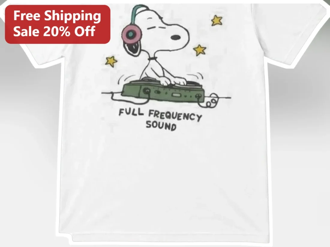 Full Frequency Sound Snoopy DJ Tee Music Lover Gift available at our Miami, Florida warehouse