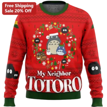 My Neighbor Totoro Ugly Christmas Sweater Santa Hat Catbus Soot Sprites Anime Holiday Gift for Studi available at our Miami, Florida warehouse