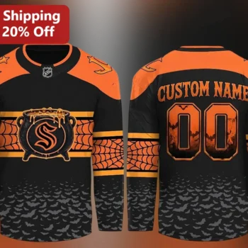 Halloween Spiderweb Cauldron Hockey Jersey Personalized Spooky Sports Fan Gift available at our Miami, Florida warehouse