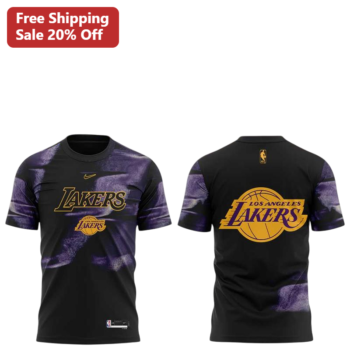 Los Angeles Lakers Tee Purple Smoke Gold Logo NBA Basketball Fan Apparel available at our Miami, Florida warehouse