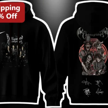 Hollywood Vampires Hoodie Gothic Rock Band Merch Skeleton Art Apparel Gift for Fans available at our Miami, Florida warehouse