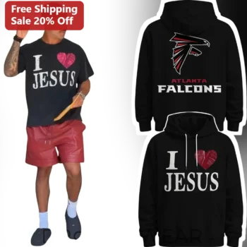 I Love Jesus Atlanta Falcons Hoodie Christian NFL Fan Apparel available at our Miami, Florida warehouse