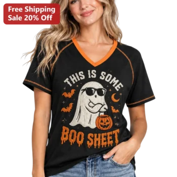 This Is Some Boo Sheet Funny Halloween Ghost Tee Women Spooky Season Shirt available at our Miami, Florida warehouse