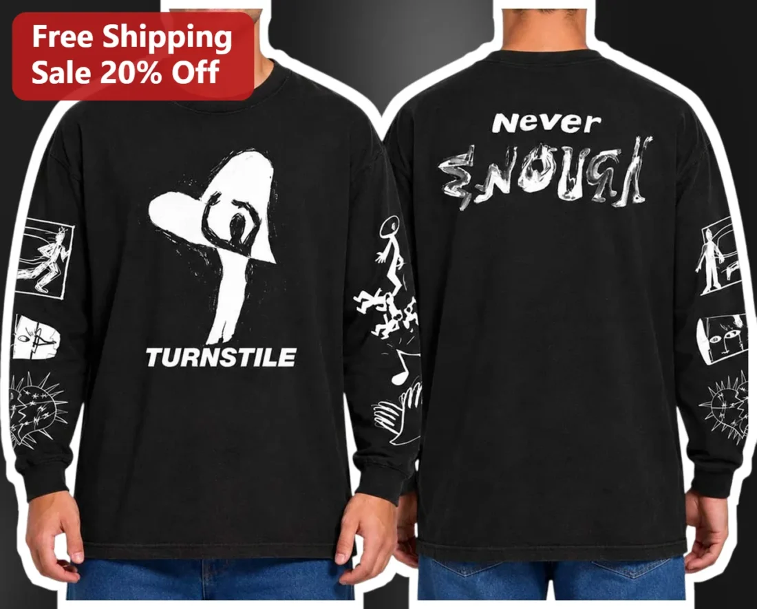 Turnstile Never Enough Album Art Graphic Tee Black Long Sleeve Band Merch Shirt available at our Miami, Florida warehouse