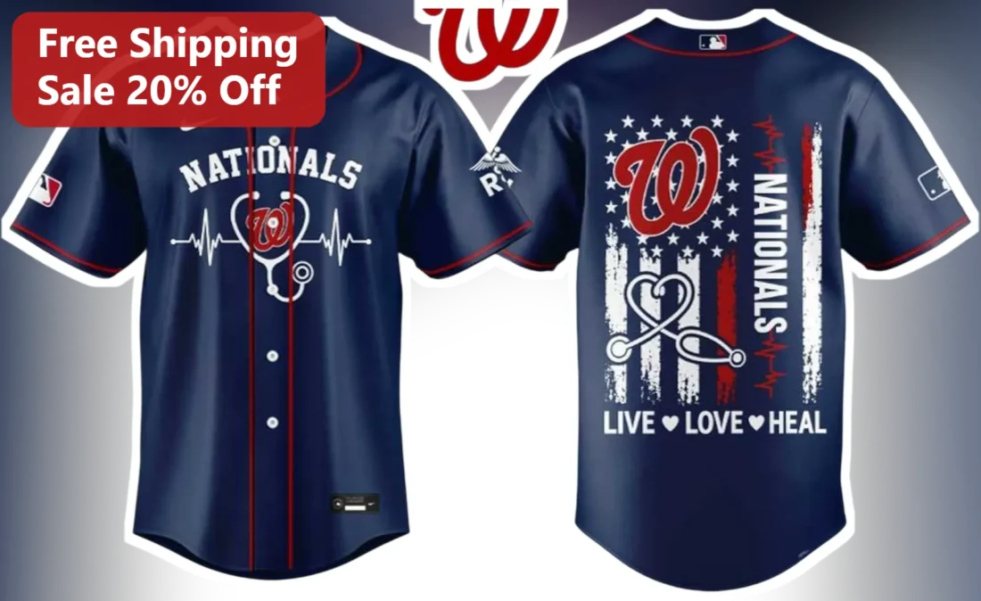 Nationals Live Love Heal Baseball Jersey Healthcare Worker Gift Navy available at our Miami, Florida warehouse