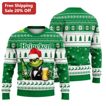 Heineken Sweatshirt The Grinch Ugly Christmas Sweater Style Beer Lover Gift available at our Miami, Florida warehouse