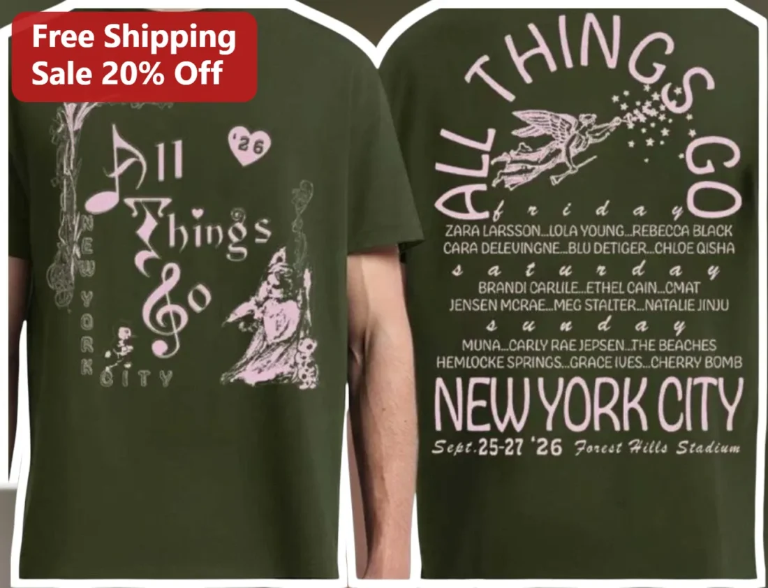 All Things Go New York City Tee Music Festival Merch Forest Hills Stadium Concert Shirt available at our Miami, Florida warehouse
