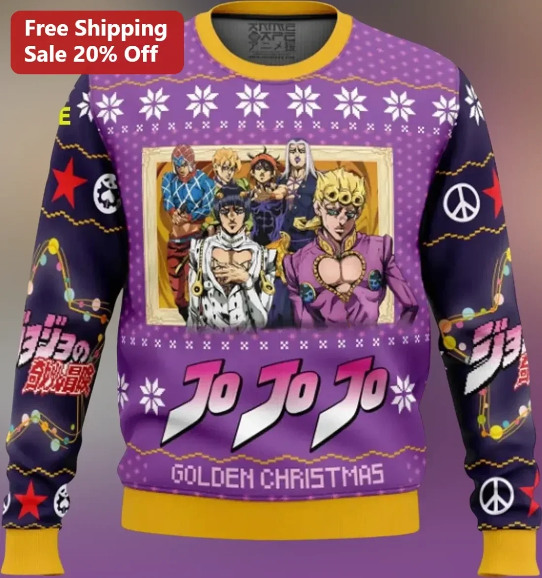 JoJo's Bizarre Adventure Golden Christmas Sweatshirt Anime Ugly Holiday Gift available at our Miami, Florida warehouse