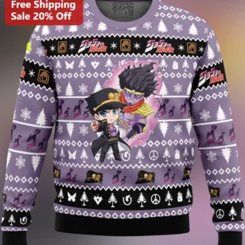 JoJo's Bizarre Adventure Jotaro Kujo Star Platinum Chibi Anime Christmas Sweater available at our Miami, Florida warehouse