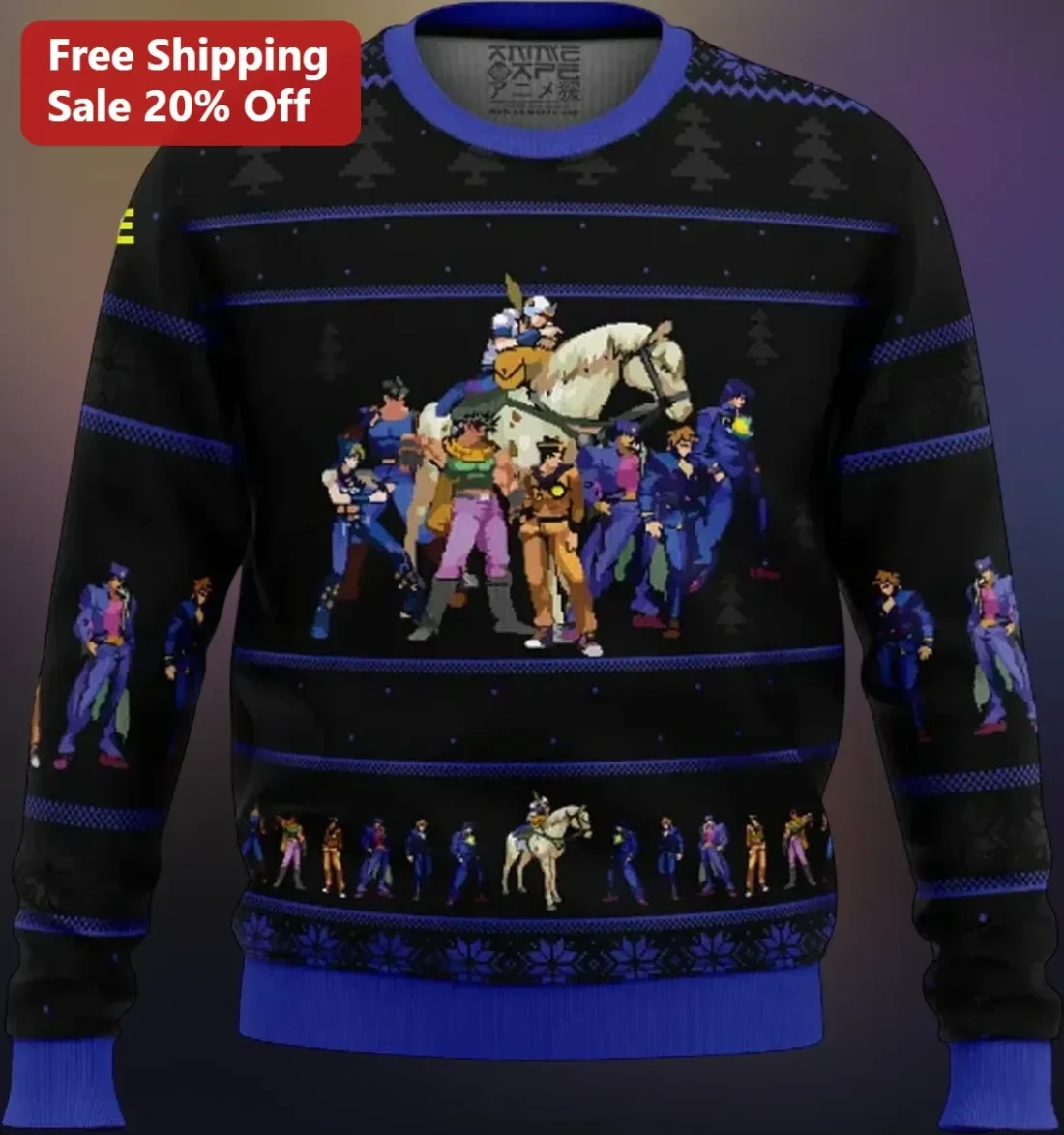 JoJo's Bizarre Adventure Pixel Art Ugly Christmas Sweatshirt available at our Miami, Florida warehouse