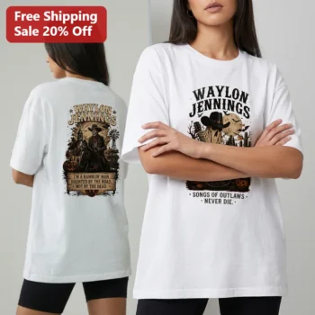 Waylon Jennings Songs of Outlaws Never Die Tee, I'm a Ramblin' Man Skeleton Cowboy Country Graphic S available at our Miami, Florida warehouse