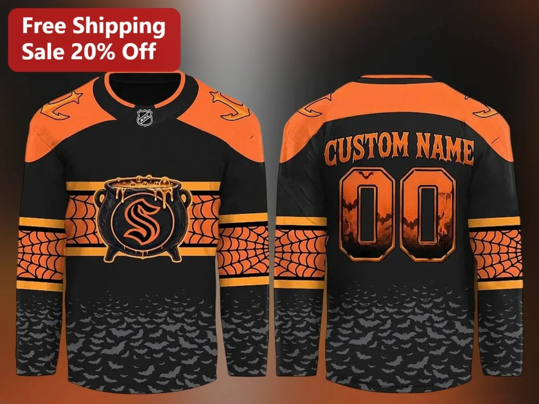 Halloween Spiderweb Cauldron Hockey Jersey Personalized Spooky Sports Fan Gift available at our Miami, Florida warehouse