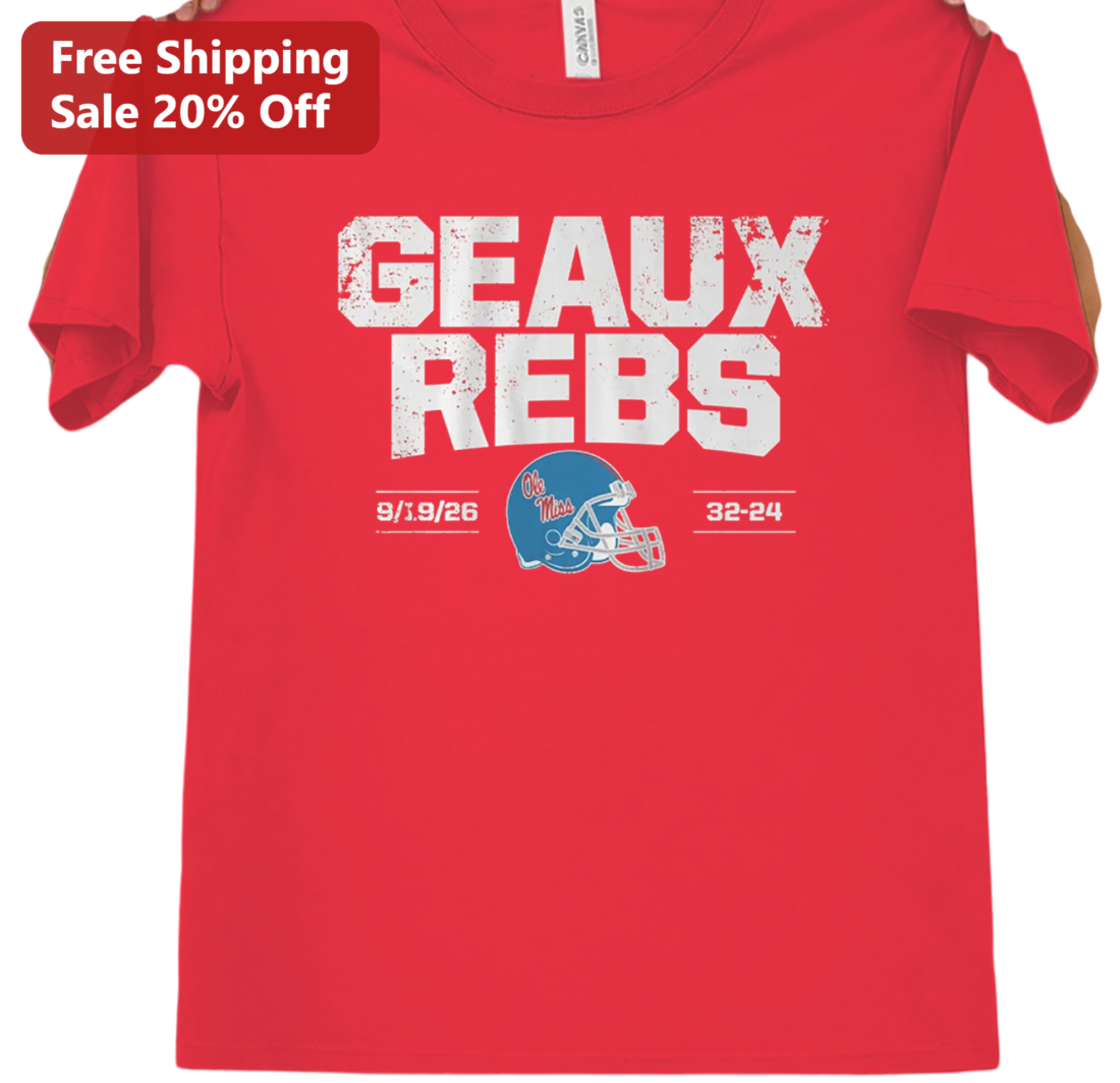 GEAUX REBS Ole Miss Football Vintage Distressed Graphic Tee Game Day Fan Apparel available at our Miami, Florida warehouse