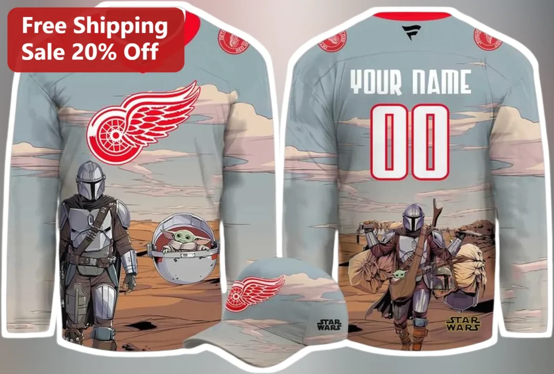 Detroit Red Wings Star Wars Jersey Mandalorian Grogu NHL Hockey Fan Apparel Gift available at our Miami, Florida warehouse