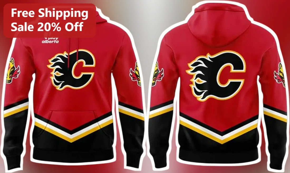 Play Alberta Hoodie Calgary Flames NHL Fan Gear Red Pullover Sweatshirt available at our Miami, Florida warehouse