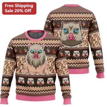 Inosuke Hashibira Ugly Christmas Sweatshirt Demon Slayer Anime Holiday Gift available at our Miami, Florida warehouse