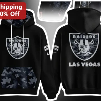 Las Vegas Raiders Hoodie Silver and Black NFL Fan Apparel Camo Accent Pullover available at our Miami, Florida warehouse