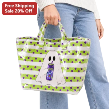 Ghost E Ready Alant Tote Bag Cute Halloween Ghost Energy Drink Merch Clear PVC Purse available at our Miami, Florida warehouse