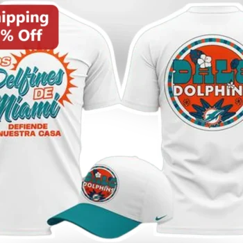 Los Delfines de Miami Dale Dolphins Retro Graphic Tee for Hispanic Football Fans available at our Miami, Florida warehouse