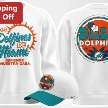 Los Delfines de Miami Defie Nuestra Casa Dale Dolphins Sweatshirt Hispanic NFL Fan Gear available at our Miami, Florida warehouse