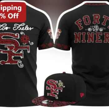 Los Fieles Forty Niners Tee San Francisco 49ers Dia De Los Muertos Sugar Skull Graphic Shirt Latino available at our Miami, Florida warehouse