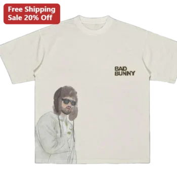 Bad Bunny Graphic Tee Minimalist Sketch Portrait Reggaeton Artist Shirt Unisex Cotton Merch available at our Miami, Florida warehouse