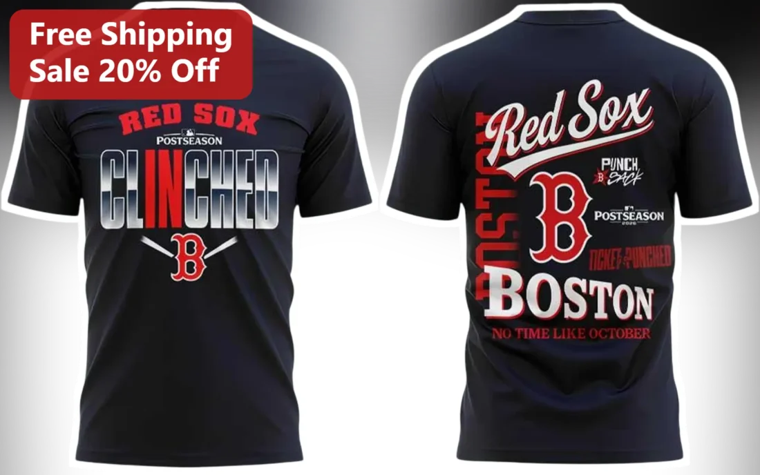 Red Sox Clinched Postseason Punch Back Ticket Punched No Time Like October Tee available at our Miami, Florida warehouse
