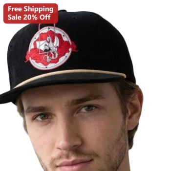 Dragon Emblem Hat Embroidered Corduroy Baseball Cap Vintage Fantasy Medieval Style Headwear for Men available at our Miami, Florida warehouse
