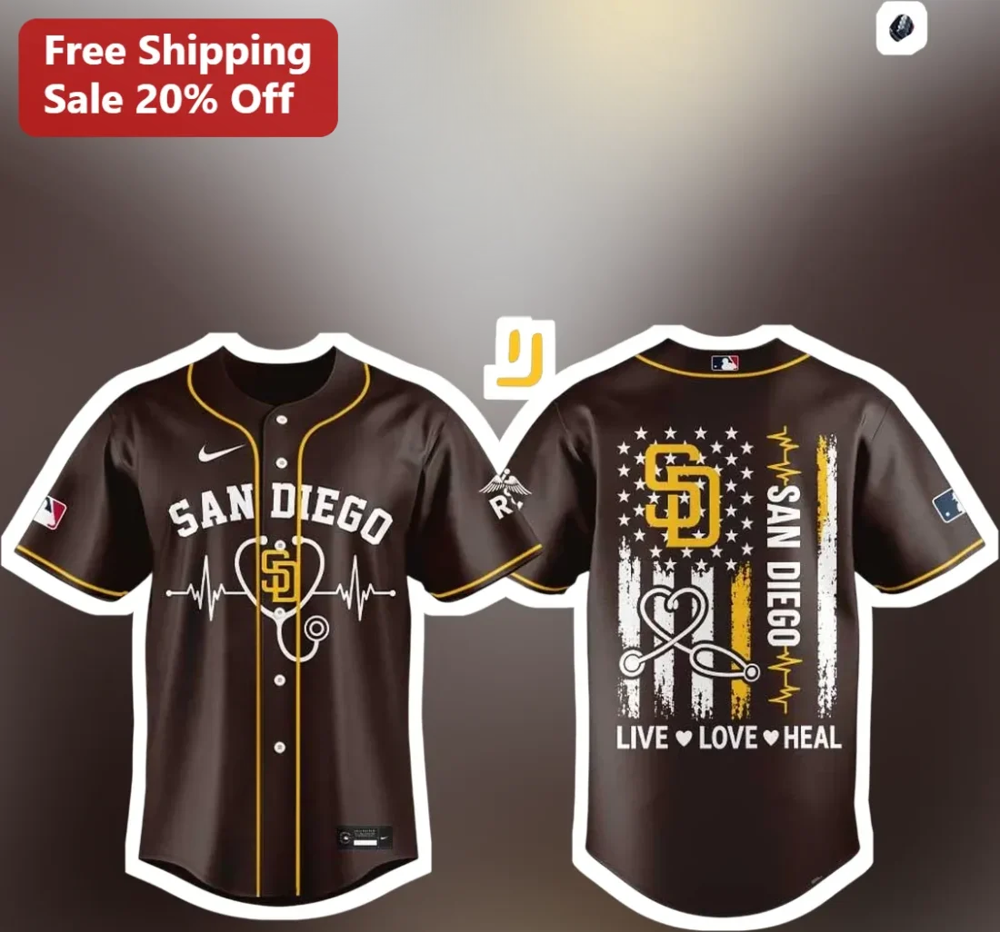 San Diego Live Love Heal Jersey Medical Nurse Doctor Baseball Shirt Gift available at our Miami, Florida warehouse
