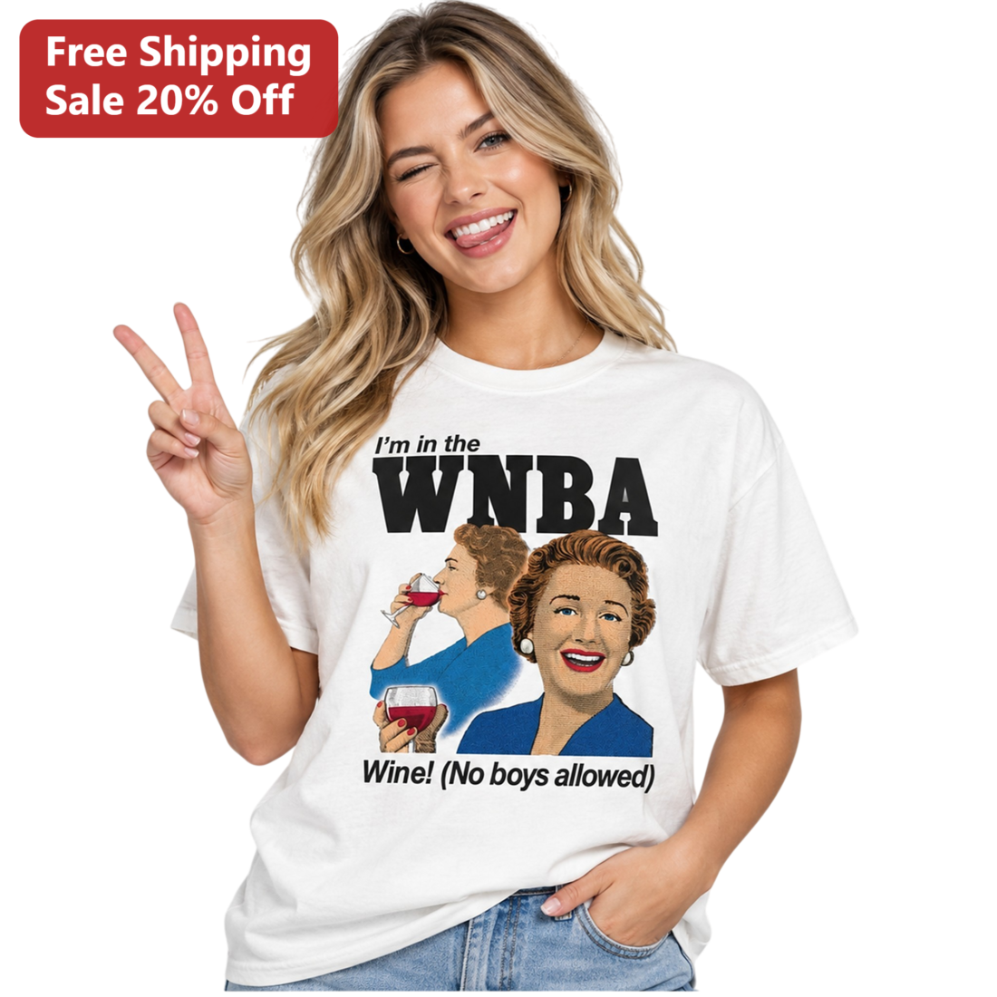 I'm in the WNBA Wine! No Boys Allowed Retro Graphic Tee available at our Miami, Florida warehouse