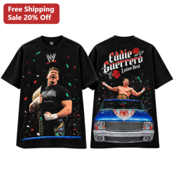Eddie Guerrero Latino Heat Tee WWE Legend Tribute Graphic Shirt for Men Women available at our Miami, Florida warehouse